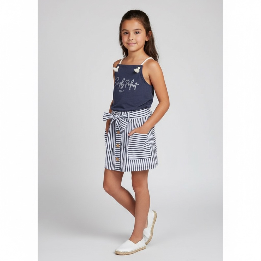 Navy and White Kids Skirt and Top Matching Set